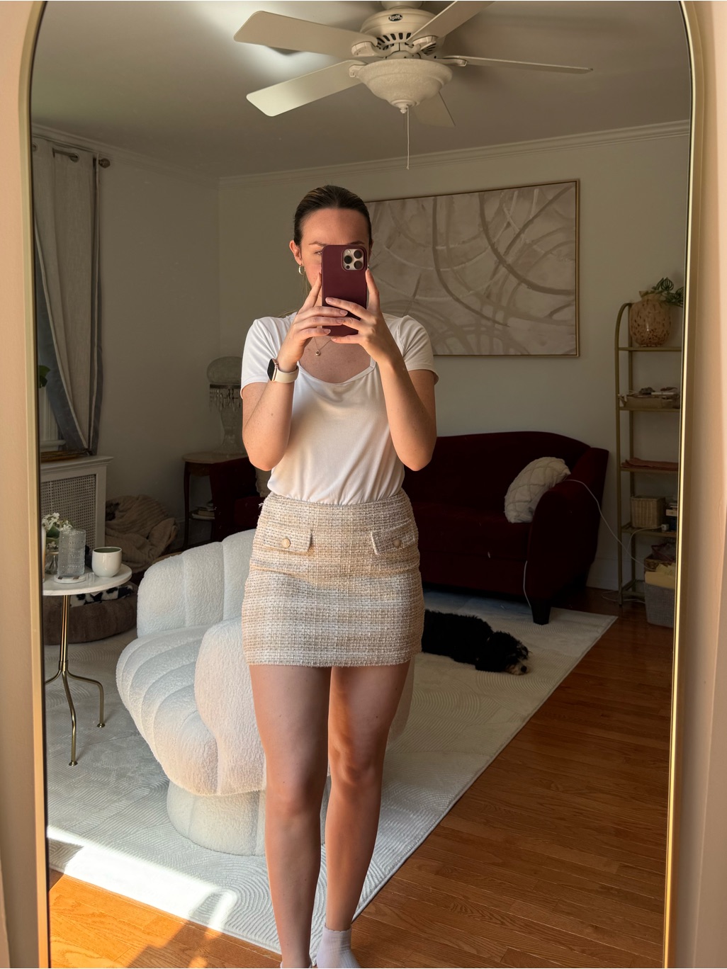 Elegant Tan Tweed Skirt